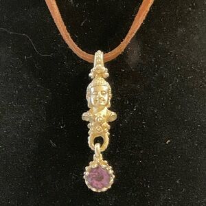 Sterling and Amethyst Buddha Head Pendant.